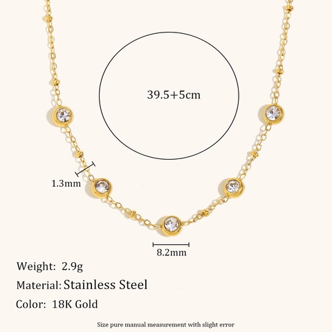 Minimalist 18K Gold Plated Stainless Steel Round Zirconia Pendant Necklace For Women Elegant Geometric Bezel Set Jewelry