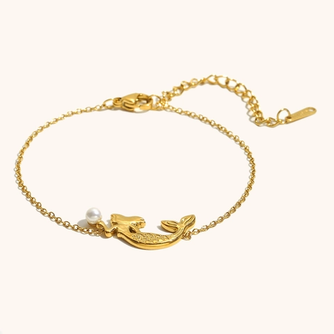 Edelstahl 18K Vergoldet Meerjungfrau Künstliche Perle Armband Halskette Für Damen Eleganter Modeschmuck Geschenk