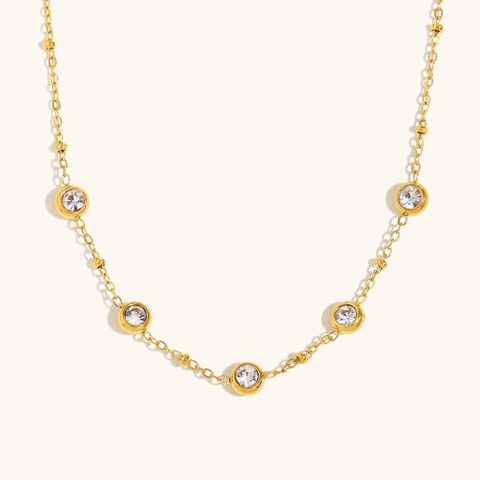 Minimalist 18K Gold Plated Stainless Steel Round Zirconia Pendant Necklace For Women Elegant Geometric Bezel Set Jewelry