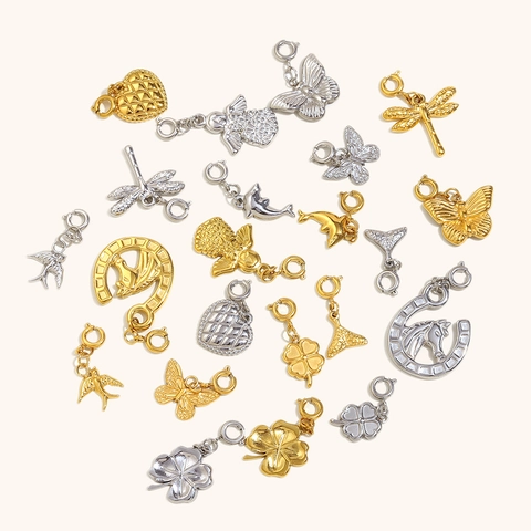 Dijes de Acero Inoxidable para Hacer Joyas Chapado en Oro Plata Golondrina Corazón Mariposa Animales Colgantes DIY Accesorios para Mujer