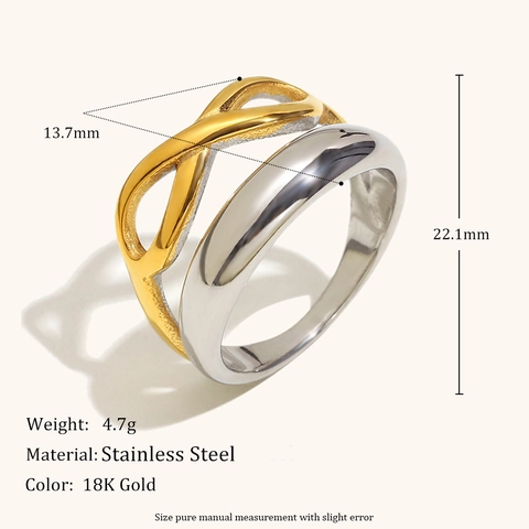 Mode Edelstahl Unendlichkeit Doppelschicht Ring Für Damen Zweifarbig Gold Silber Geometrischer Galvanisierter Schmuck Ring