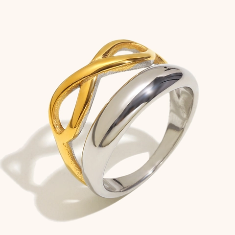 Mode Edelstahl Unendlichkeit Doppelschicht Ring Für Damen Zweifarbig Gold Silber Geometrischer Galvanisierter Schmuck Ring