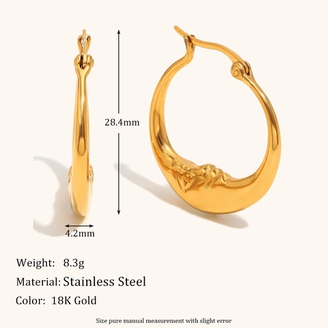 Vintage Stainless Steel Abstract Moon Face Hoop Earrings 18K Gold Plated Hypoallergenic Waterproof Fashion Jewelry For Women