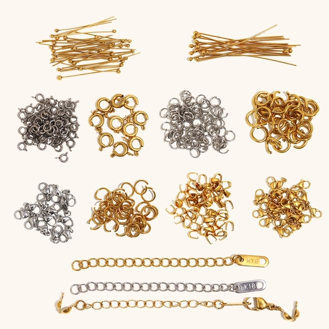 Apprêts pour Bijoux en Acier Inoxydable Plaqué Or 18K Fermoirs Mousquetons Anneaux de Jonction Chaînes d'Extension pour DIY Bijoux