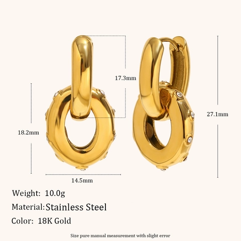 Mode Edelstahl 18K Vergoldet Oval Strass Anhänger Creolen Für Damen Moderne Geometrische Ohrringe Schmuck