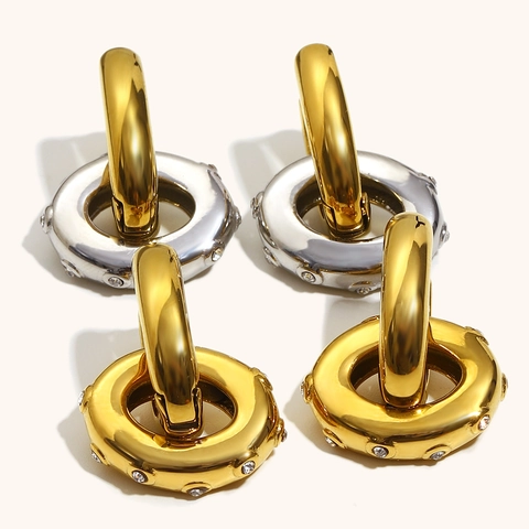 Mode Edelstahl 18K Vergoldet Oval Strass Anhänger Creolen Für Damen Moderne Geometrische Ohrringe Schmuck