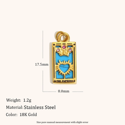 Ciondolo Tarocchi in Acciaio Inossidabile Placcato Oro 18K Vintage Rettangolo Smalto Strass Sole Luna Imperatrice Collana