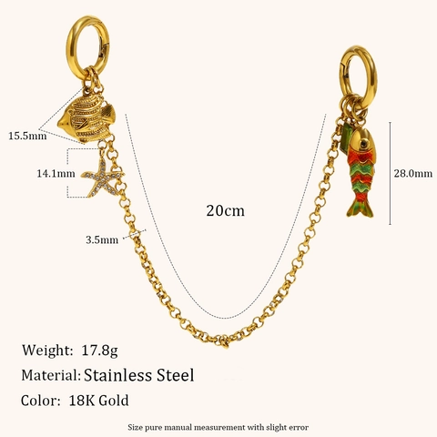 18K Gold Plated Stainless Steel Ocean Series Pendants Octopus Fish Conch Shell Gesture Enamel Rhinestone Jewelry Accessory