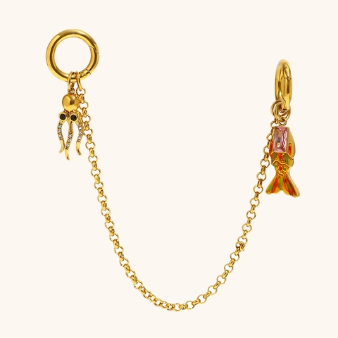 18K Gold Plated Stainless Steel Ocean Series Pendants Octopus Fish Conch Shell Gesture Enamel Rhinestone Jewelry Accessory