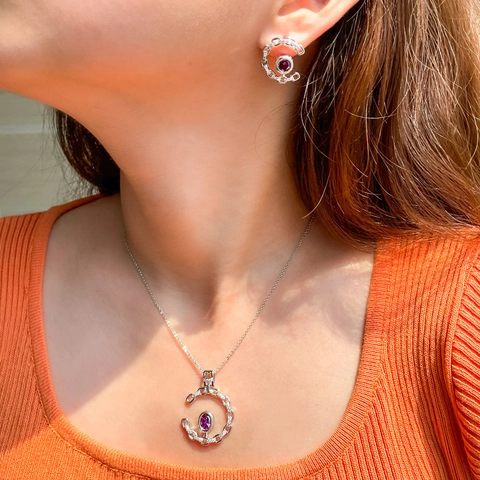 Luxe Koperen Zirconia Sieradenset Vergulde Ketting Holle Halsketting Oorbellen Ovale Hoofdsteen Set Voor Dames Sieraden