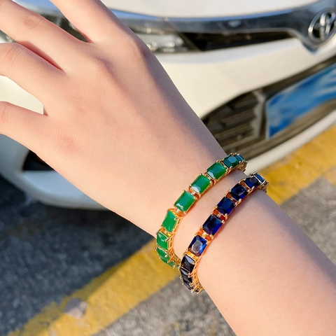 Lussuoso Bracciale Tennis in Rame Placcato Oro Con Zirconia Quadrata Bracciale a Diamante Per Matrimonio Banchetto Gioielli Donna