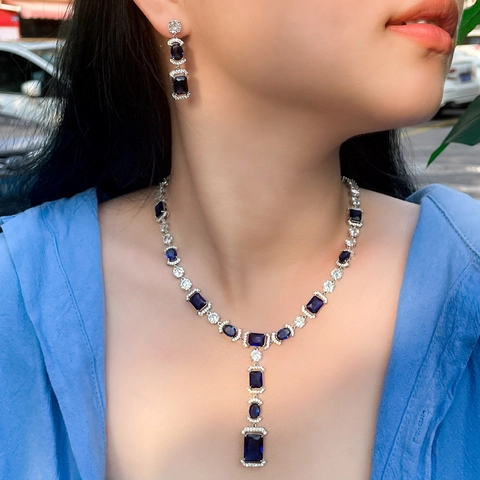 Luxury Copper Zirconia Jewelry Set For Women Wedding Banquet Necklace Earrings Set High Quality Sparkling Bridal Jewelry
