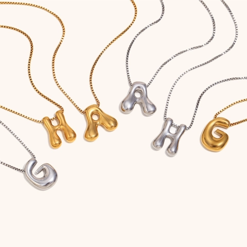 Collar con Colgante de Alfabeto de Burbujas 3D de Acero Inoxidable Chapado en Oro de 18K Cadena de Caja Minimalista para Mujer