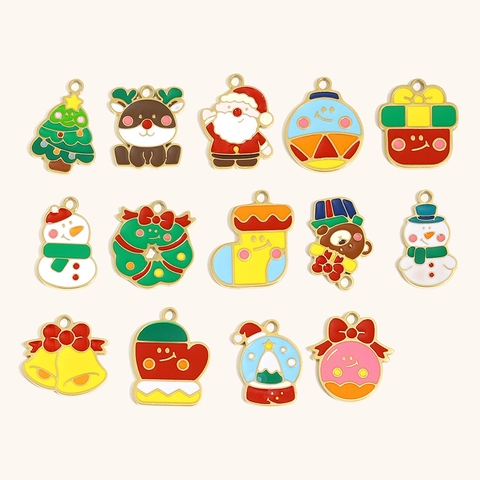 Pendentifs en Acier Inoxydable Émail de Noël Dessin Animé Père Noël Bonhomme de Neige Arbre Accessoires DIY Bijoux Breloques Or