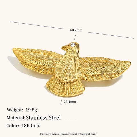 Simple Stainless Steel Bird Brooch With Rhinestone Eye 18K Gold Plated Eagle Animal Lapel Pin For Women Fashion Jewelry