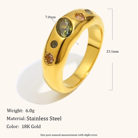 Anillo Dome de Acero Inoxidable Vintage para Mujer Chapado en Oro 18K Geométrico con Strass Anillo de Declaración Joyería Moda