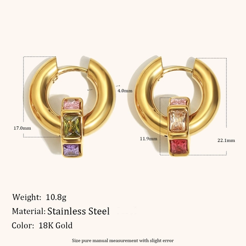 Orecchini a Cerchio in Acciaio Inossidabile Placcato Oro 18K Con Strass Colorati Design di Nicchia Per Donna Moda Geometrica
