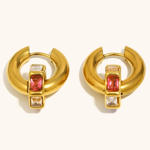 Orecchini a Cerchio in Acciaio Inossidabile Placcato Oro 18K Con Strass Colorati Design di Nicchia Per Donna Moda Geometrica