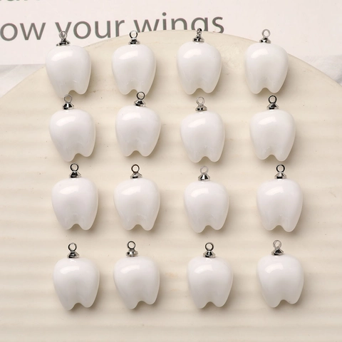 Cute Tooth Shape Resin Pendant DIY Jewelry Making Findings White Tooth Charm With Metal Loop For Earrings Necklace Hair Accessory