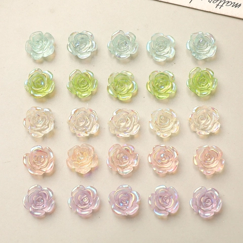 Iridescent Resin Rose Flower Beads Aurora Pearlescent Polished DIY Jewelry Accessories For Nail Art Phone Case Decor Floral Charms