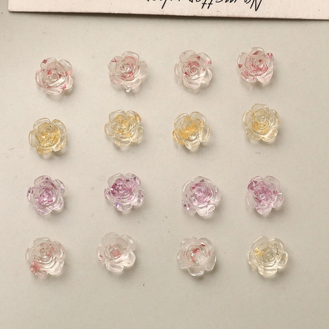 Transparent Resin Rose Flower DIY Nail Art Accessories Camellia Gold Foil Flower Patches For Jewelry Making Girls Women
