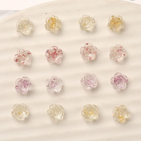 Transparent Resin Rose Flower DIY Nail Art Accessories Camellia Gold Foil Flower Patches For Jewelry Making Girls Women