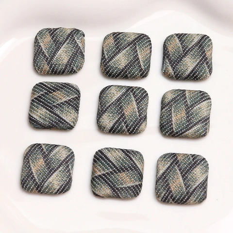 British Vintage Plaid Fabric Covered Square Button Patch DIY Handmade Material For Earrings Phone Case Decoration Craft Jewelry Accessory