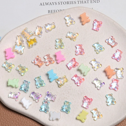 Mini Glass Bear Nail Art Decorations Aurora Holographic Cute Bear Charms For DIY Jewelry Making Scrapbooking Phone Case Decor