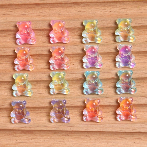 Mini Glass Bear Nail Art Decorations Aurora Holographic Cute Bear Charms For DIY Jewelry Making Scrapbooking Phone Case Decor