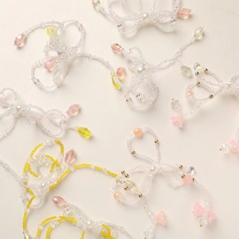 Handmade Glass Beaded Bow Tassel Pendant Multicolor Artificial Pearl Charm For Phone Case Earring DIY Jewelry Making Accessories