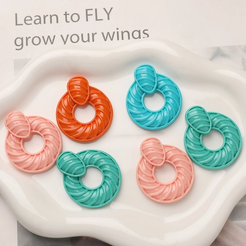DIY Resin Spiral Round Hollow Hoop Earring Accessories Geometric Candy Color Jewelry Making Findings For Women