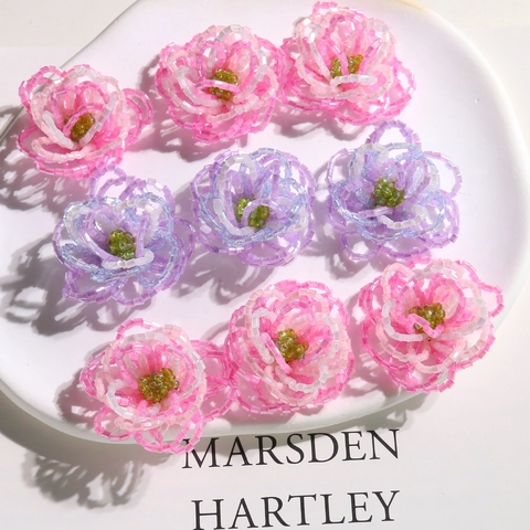 Handmade Woven Flower Charms Glass Beaded Gradient Flower Cluster DIY Accessories For Earrings Phone Case Craft Material