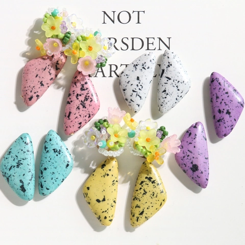 Vintage Ink Wash Triangle Turquoise Beads DIY Earring Pendant Making Accessories Synthetic Stone Splatter Pattern Charms
