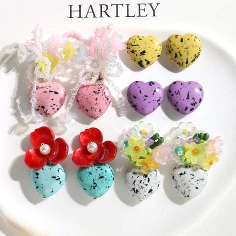 Heart Shaped Turquoise Beads Splash Ink Pattern Spotted Texture Loose Beads For DIY Jewelry Making Vacation Style Women Accessory