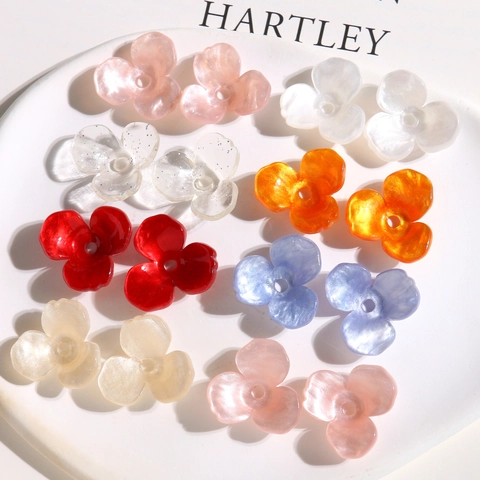 Tulip Flower Acrylic Beads Pearlescent Three-petal Floral Loose Beads For DIY Earring Jewelry Making Handcrafted Material Accessories