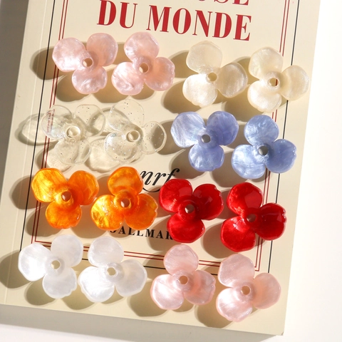 Tulip Flower Acrylic Beads Pearlescent Three-petal Floral Loose Beads For DIY Earring Jewelry Making Handcrafted Material Accessories