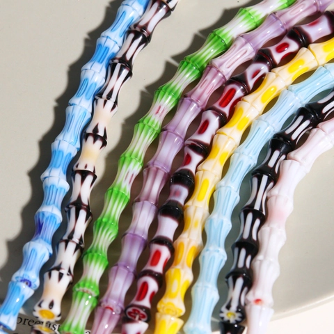 Vintage Bamboo Joint Millefiori Glass Beads Lampwork Spacer Beads Colorful Handmade Floral Beads For DIY Jewelry Making Findings Women