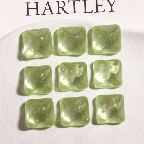 Toppa in Resina Quadrata Verde Avocado Con Effetto Ondulazione d'Acqua e Glitter Oro per Orecchini Fai-da-te Accessori Gioielli