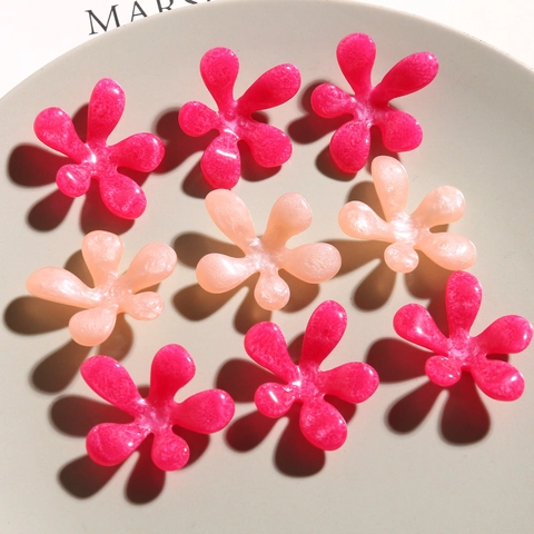 Accesorio DIY Resina Flor Cinco Pétalos Con Diseño Brillo Perla Artificialdo Para Pinzas Pelo Zapatos Joyería Decoración Rosa