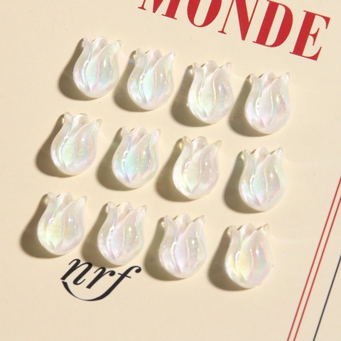 Iridescent Resin Tulip Flower Bud Beads For DIY Jewelry Making Materials Fairy Girl Style Earring Accessories Flower Patch