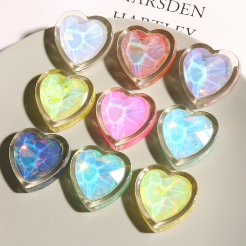 Resin Heart Shaped Laser Rhinestone Charms Holographic Aurora Flatback For DIY Jewelry Making Earring Hair Clip Accessories