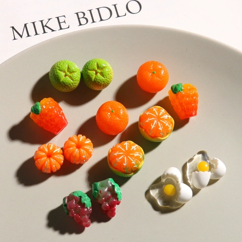 Realistic Simulated Fruit Food Resin Charms For DIY Earring Jewelry Making Miniature Orange Grape Egg Raspberry Pendants