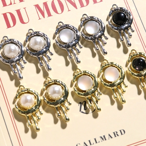 Liquid Metal Crescent Moon Alloy Pendants Resin Faux Artificial Pearl DIY Jewelry Accessories For Earrings Necklaces Keychain Making