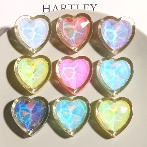Resin Heart Shaped Laser Rhinestone Charms Holographic Aurora Flatback For DIY Jewelry Making Earring Hair Clip Accessories