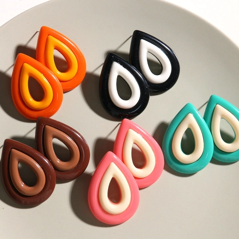 Resin Waterdrop Hollow Earring Post DIY Jewelry Making Accessories Contrast Color Splicing Earring Findings Material Parts