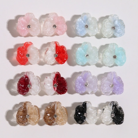 Resin Flower Heart Stud Earrings Sparkling Rhinestone Center Colorful Petal Jewelry Making DIY Accessories Women Jewelry