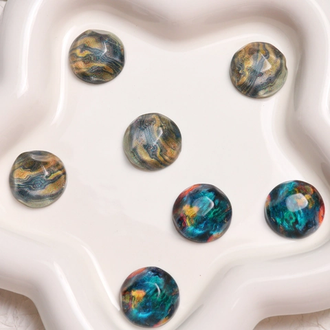 Vintage Round Water Ripple Resin Cabochons Oil Painting Style DIY Earring Phone Case Patch Accessories Crafting Resin Patches