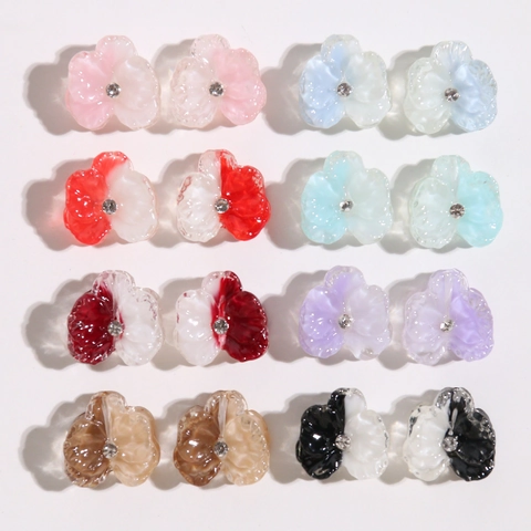 Resin Flower Heart Stud Earrings Sparkling Rhinestone Center Colorful Petal Jewelry Making DIY Accessories Women Jewelry