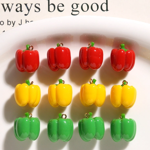 3D Cute Simulation Bell Pepper Resin Charms For DIY Earring Necklace Making Fruit Vegetable Chili Pepper Pendant Jewelry
