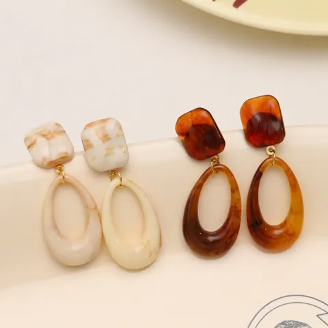 Vintage Harz Geometrische Ohrring Zubehör DIY Marmor Schildpatt Tropfen Quadrat Anhänger Für Damen Schmuckherstellung Zubehör